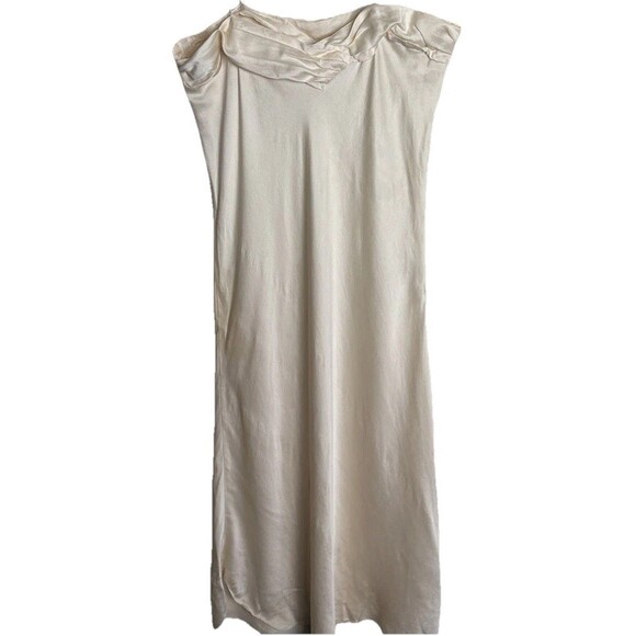 Vintage 90s Victoria Secret Gold Label 100% Silk Slip Midi Dress Large Cream - Picture 2 of 15